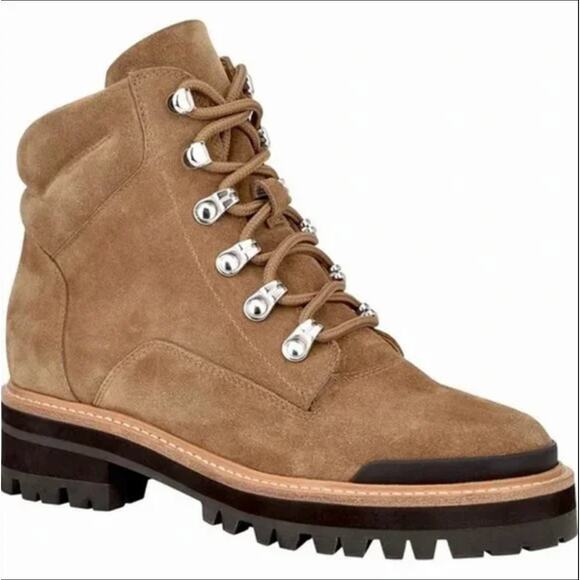 Marc Fisher Womens Idaran Hiking Boots 7.5 Brown Suede Lace Up Lug Sole NWOB - Picture 1 of 12
